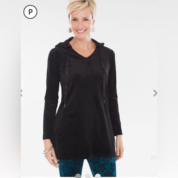Chicos Zenergy Petite Velour Hooded Tunic - Picture 1 of 7